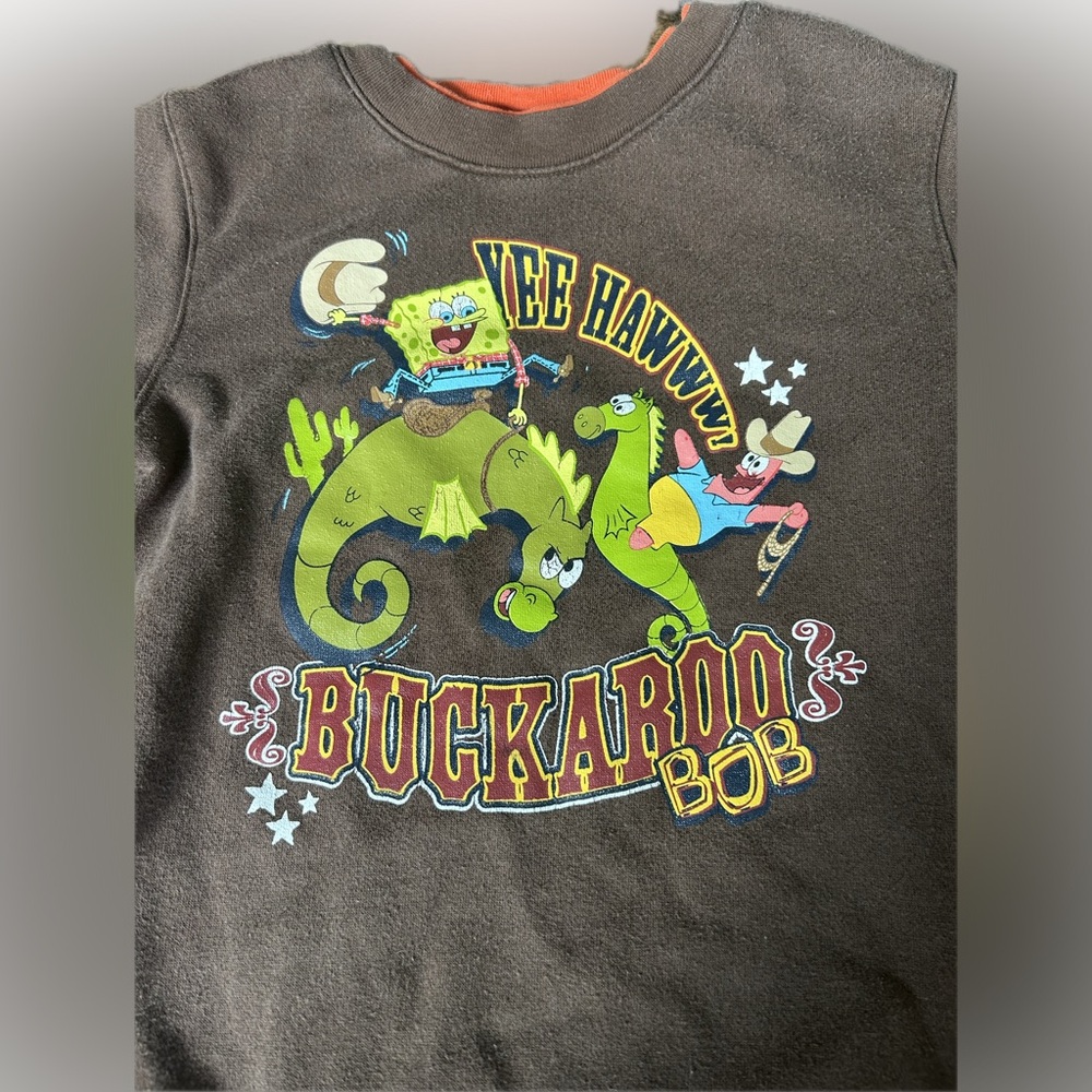 SpongeBob Buckaroo Bob Kids Brown Graphic Tee vintage Y2K